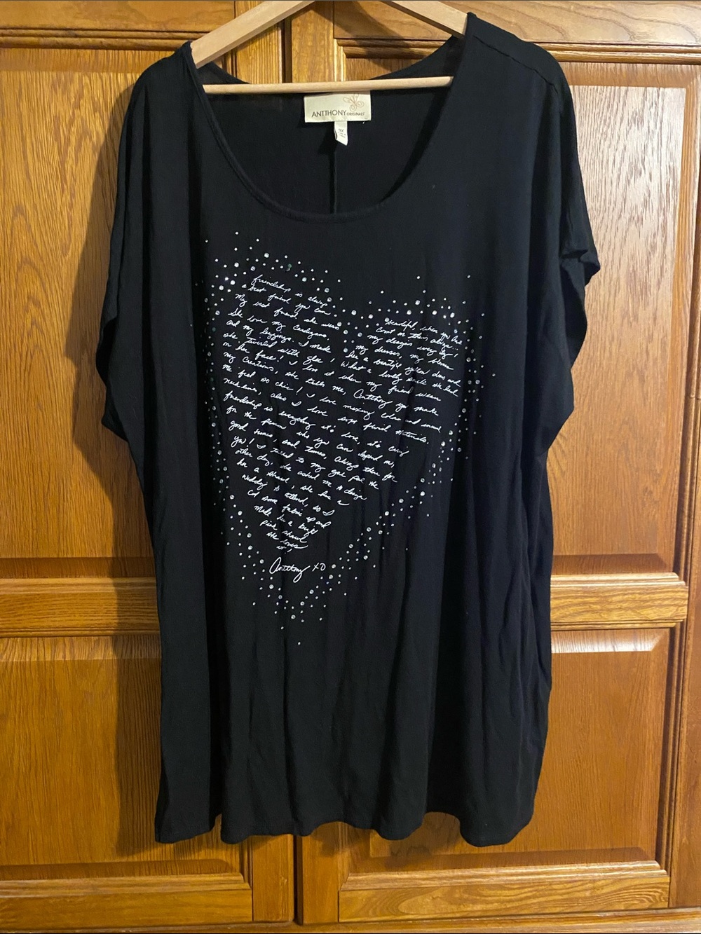 Anthony Richards Black Short-Sleeve Tee with Script Heart and Stud Accents